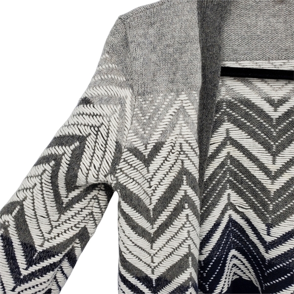 Anthropologie Moth Gray Ivory Blue Wool Blend Small Ivory Open Cardigan Sweater - Picture 3 of 6